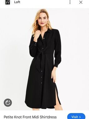 LOFT Black Knot-Front Midi Shirtdress